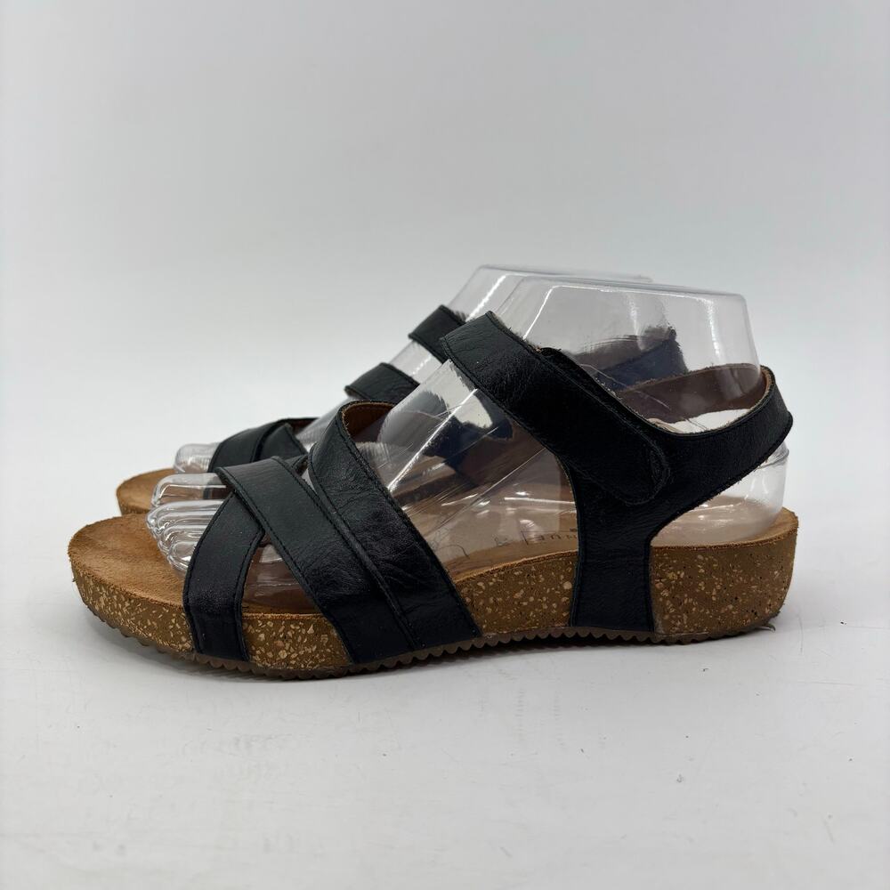 5th Avenue Womens Size 38 Leather Black Sandals Hook & Loop Cork